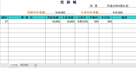 掛表|エクセルで売掛・買掛帳 テンプレート